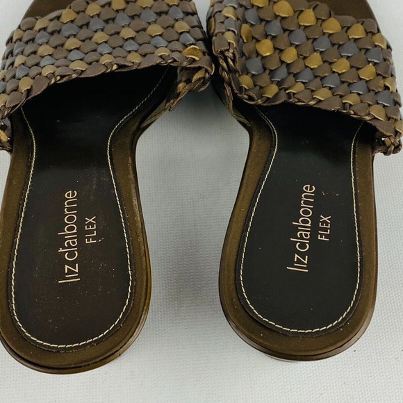Womens 7M Liz Claiborne Flex Timon Sandals Metallic Brown Leather 2.5" Heels - Picture 6 of 9